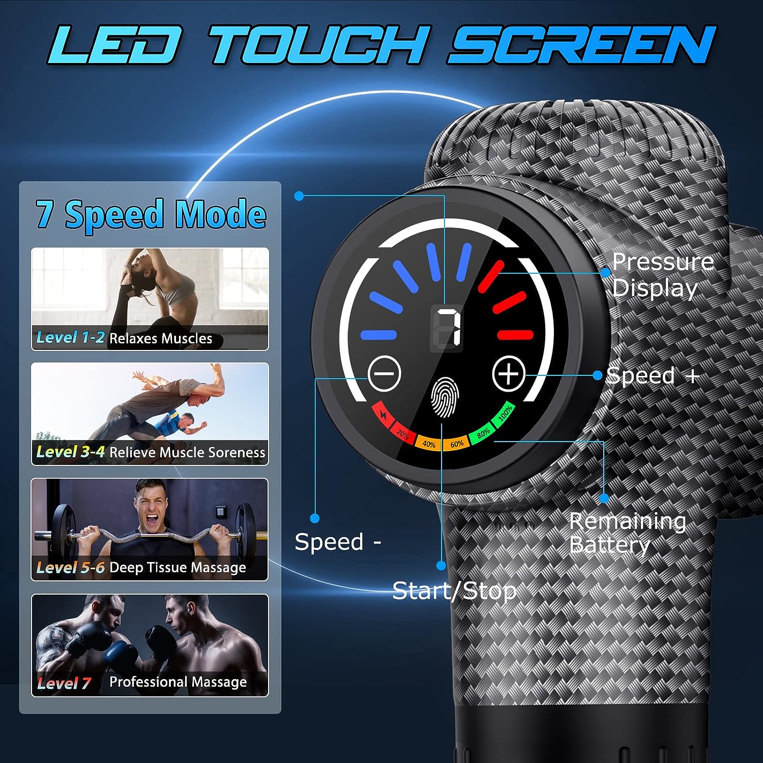 TOLOCO Muscle Massage Gun Deep Tissue, Percussion Massage Gun with 15 Replacement Heads, Super Quiet Portable Electric Massager for Athletes, Treatment, Relax, Carbon