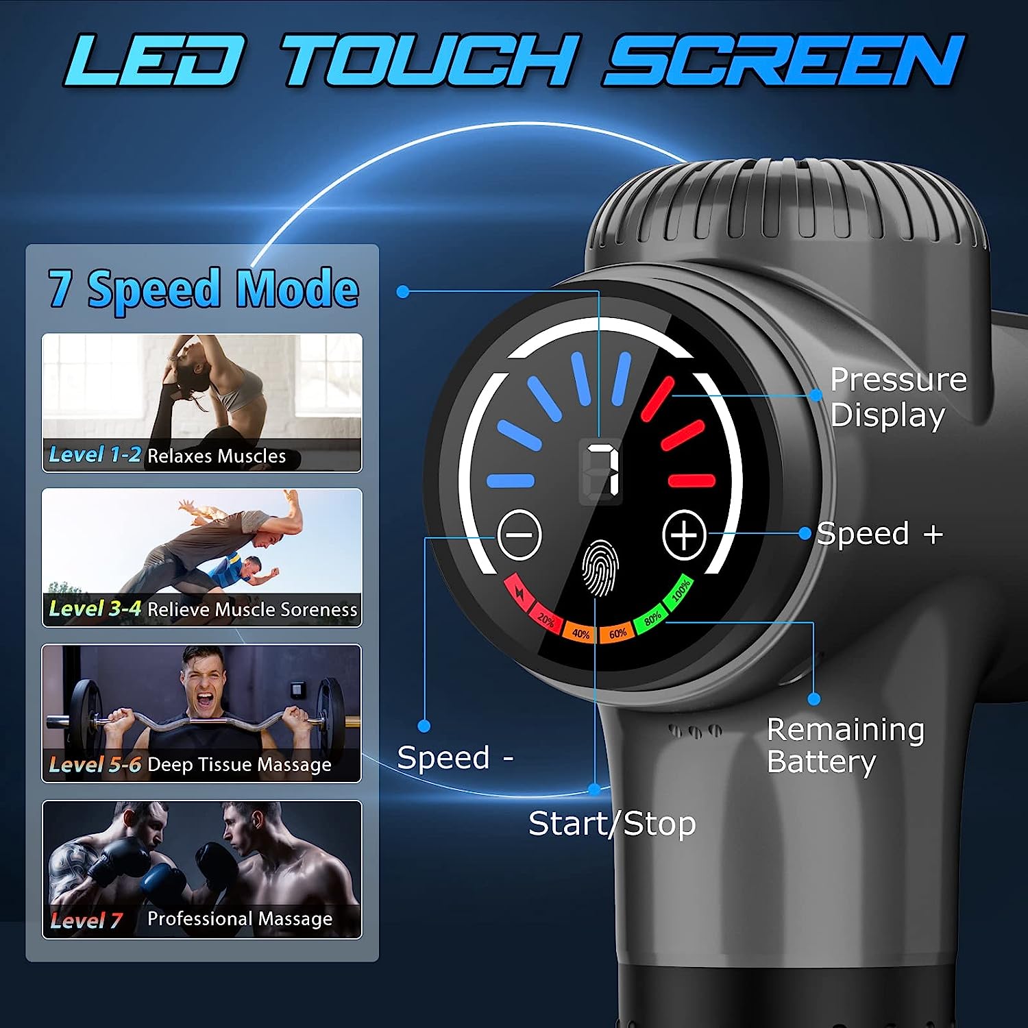 TOLOCO Massage Gun, Muscle Massage Gun Deep Tissue, Percussion Massage Gun with 15 Replacement Heads, Super Quiet Portable Electric Massager for Athletes, Treatment, Relax, Grey