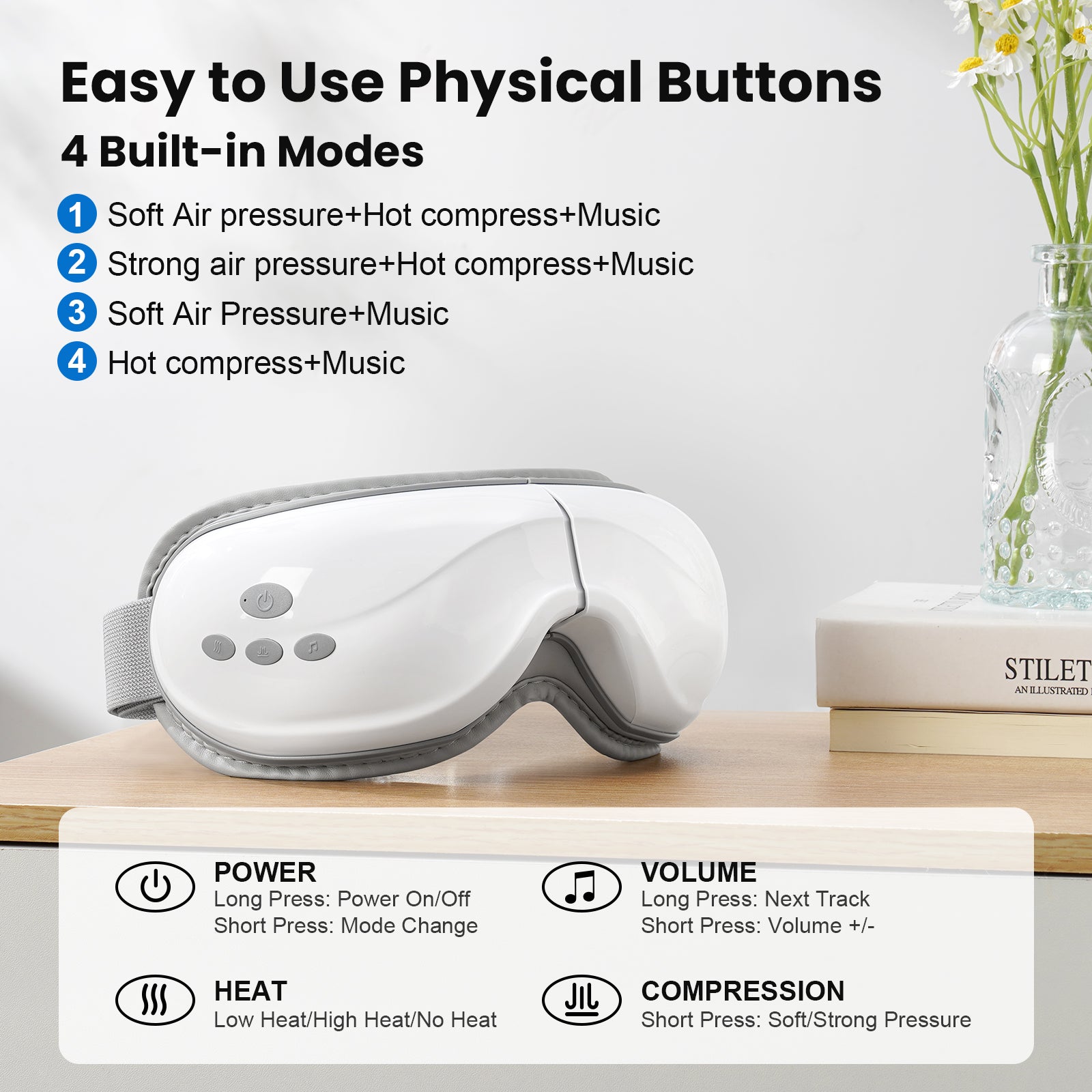 TOLOCO Eye Massager with Heat, Heated Eye Mask with Bluetooth Music for Migraines, Face Massager for Relax and Improve Sleep, Reduce Eye Strain, Relaxation Gifts for Women/Men, Birthday, Wedding Gifts