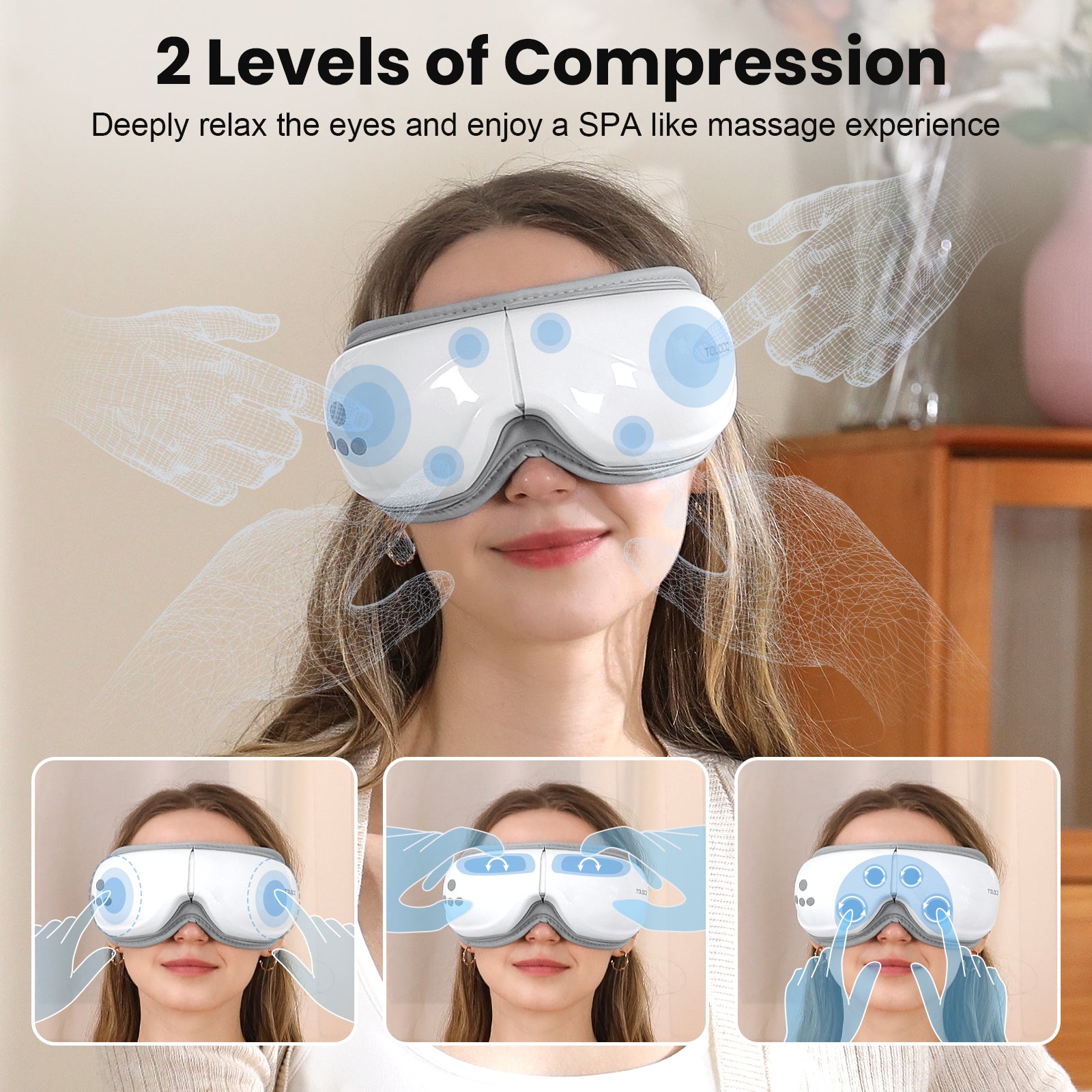 TOLOCO Eye Massager with Heat, Heated Eye Mask with Bluetooth Music for Migraines, Face Massager for Relax and Improve Sleep, Reduce Eye Strain, Relaxation Gifts for Women/Men, Birthday, Wedding Gifts