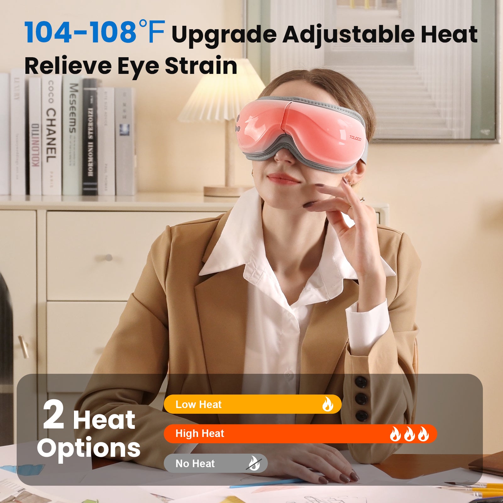 TOLOCO Eye Massager with Heat, Heated Eye Mask with Bluetooth Music for Migraines, Face Massager for Relax and Improve Sleep, Reduce Eye Strain, Relaxation Gifts for Women/Men, Birthday, Wedding Gifts