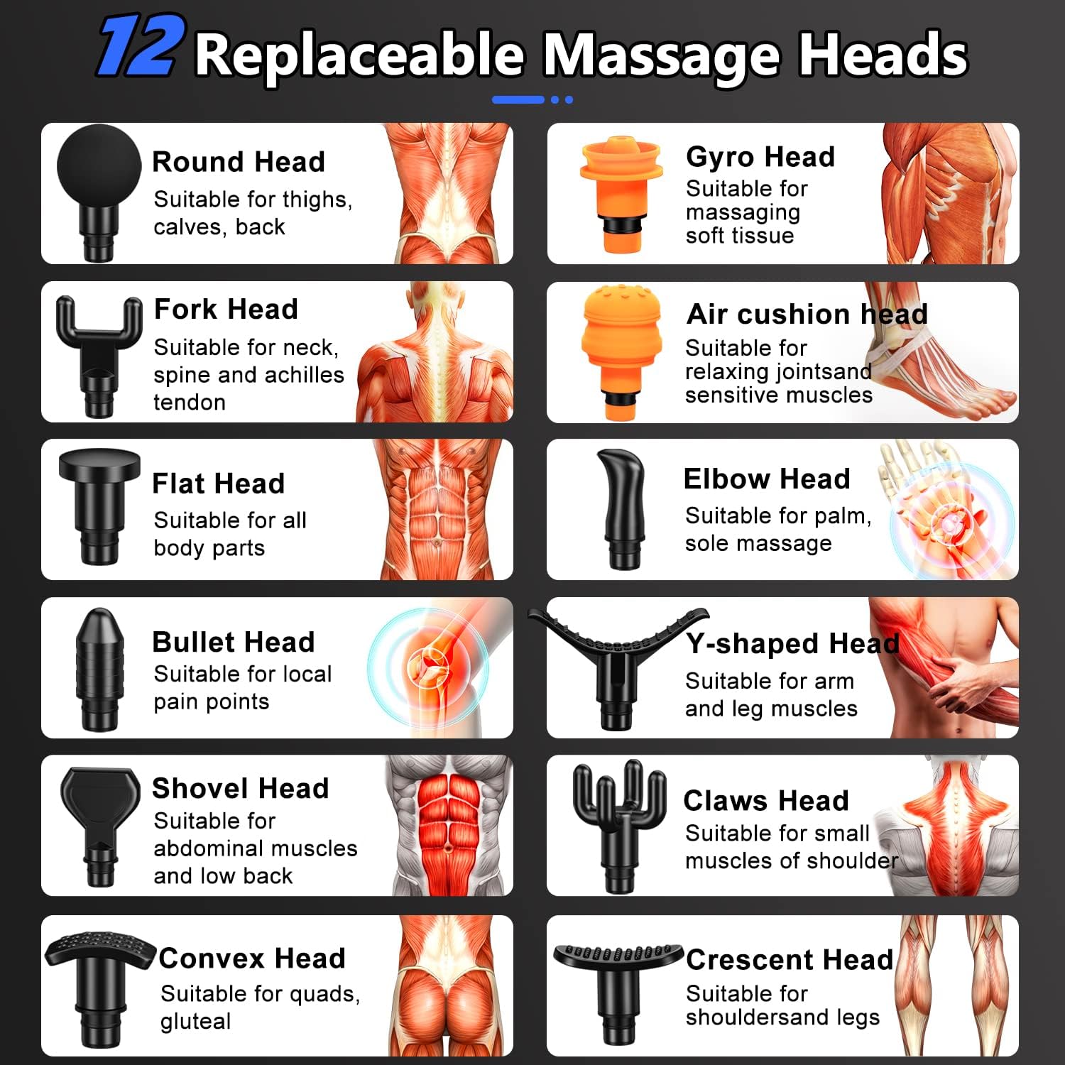 TOLOCO Massage Gun, Muscle Massager Compact Deep Tissue Treatment for Any Athlete, Portable Carry Case and 12 Interchangeable Heads Best Gift for Family and Friends, Black