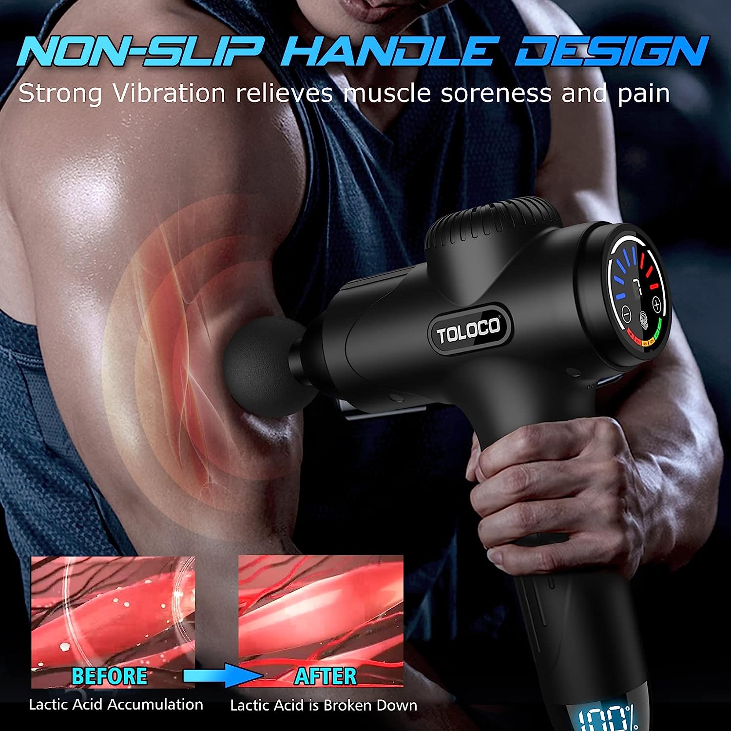 TOLOCO Massage Gun, Muscle Massage Gun Deep Tissue, Percussion Massage Gun with 15 Replacement Heads, Super Quiet Portable Electric Massager for Athletes, Treatment, Relax, Black