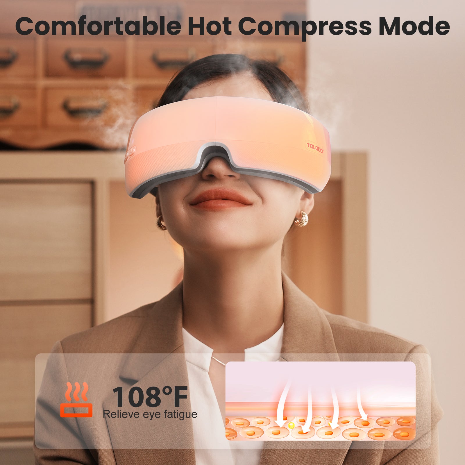 TOLOCO Eye Massager with Heat, Heated Eye Mask with Bluetooth Music for Migraines, Eye Massager for Relax and Improve Sleep, Reduce Eye Strain, Dark Circles, Dry Eyes, Birthday Gifts for Women/Men