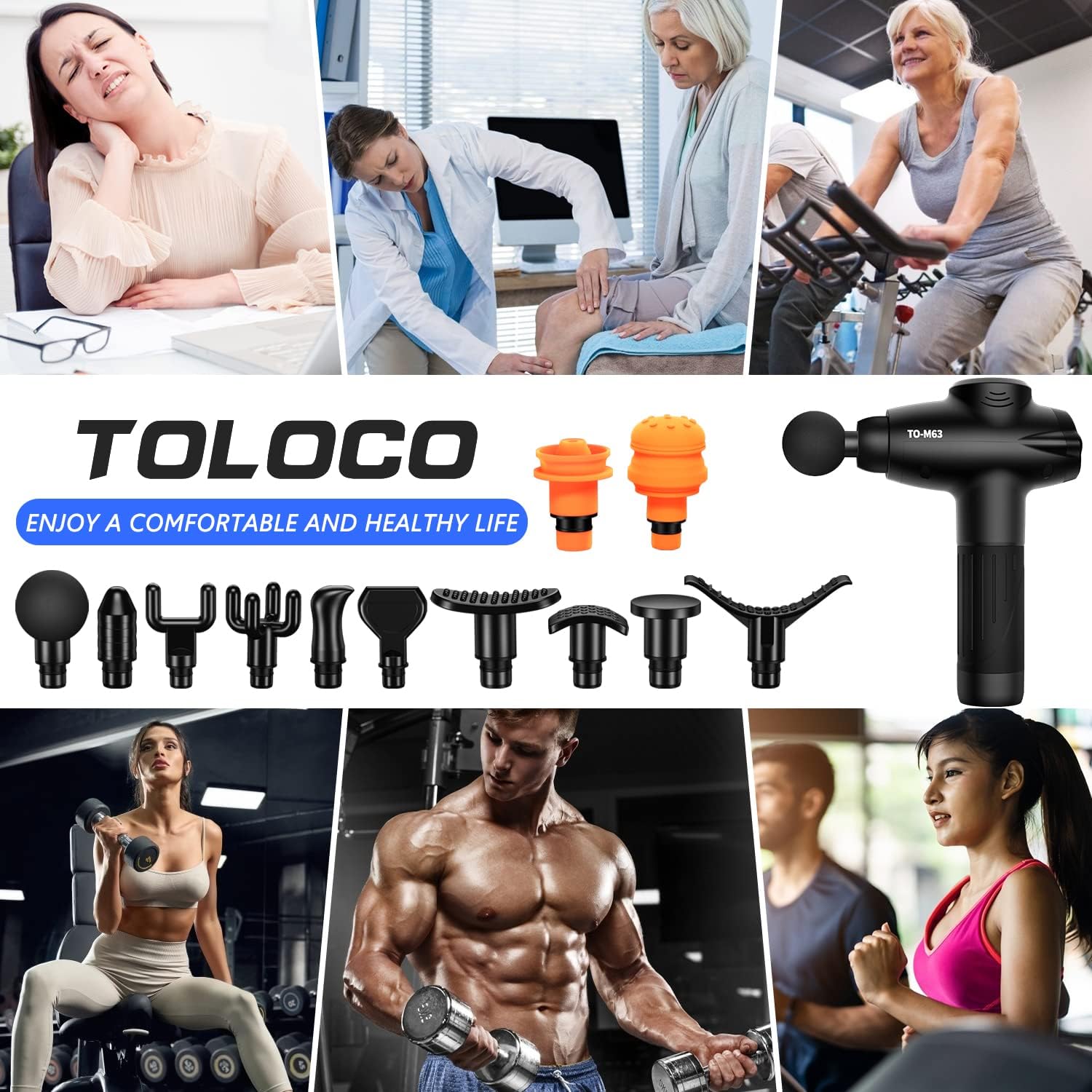TOLOCO Massage Gun, Muscle Massager Compact Deep Tissue Treatment for Any Athlete, Portable Carry Case and 12 Interchangeable Heads Best Gift for Family and Friends, Black