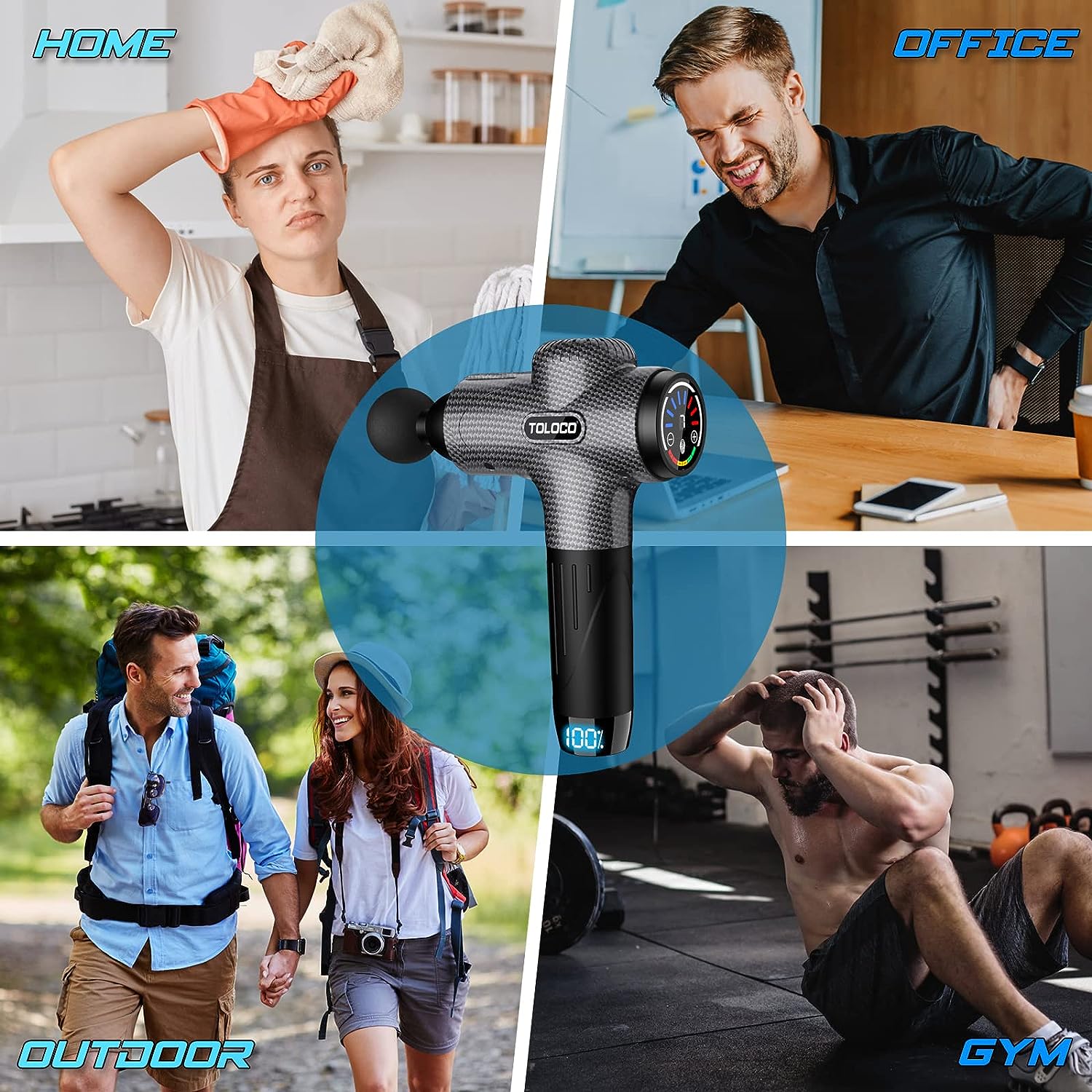 TOLOCO Muscle Massage Gun Deep Tissue, Percussion Massage Gun with 15 Replacement Heads, Super Quiet Portable Electric Massager for Athletes, Treatment, Relax, Carbon