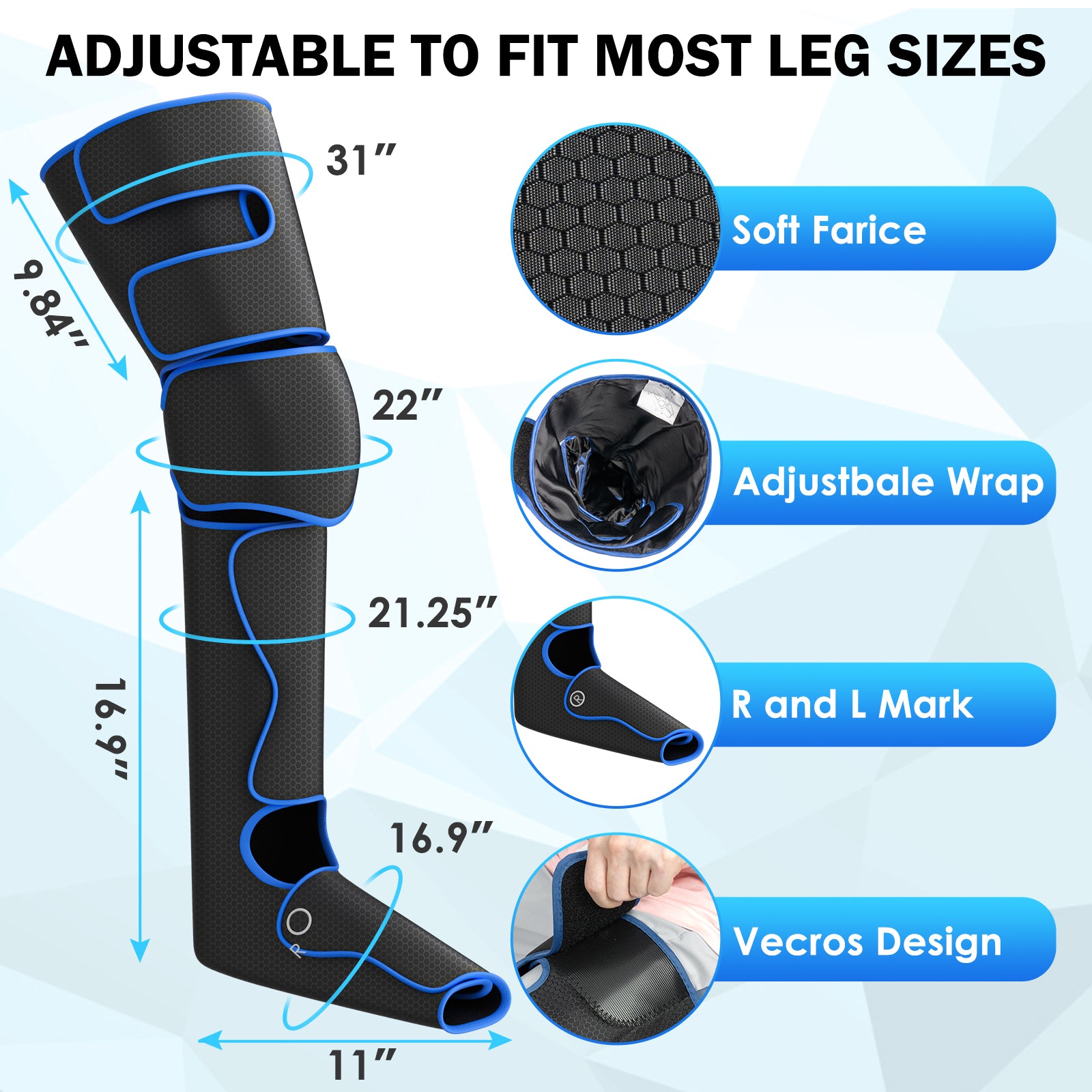 TOLOCO Leg Massager, Leg Massager with Air Compression for Circulation, Relaxation and Pain Relief with 6 Modes 3 Vibration, Full Foot Massager For Thigh Calf Feet