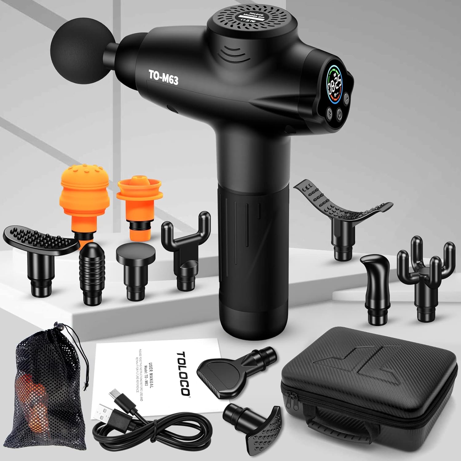 TOLOCO Massage Gun, Muscle Massager Compact Deep Tissue Treatment for Any Athlete, Portable Carry Case and 12 Interchangeable Heads Best Gift for Family and Friends, Black