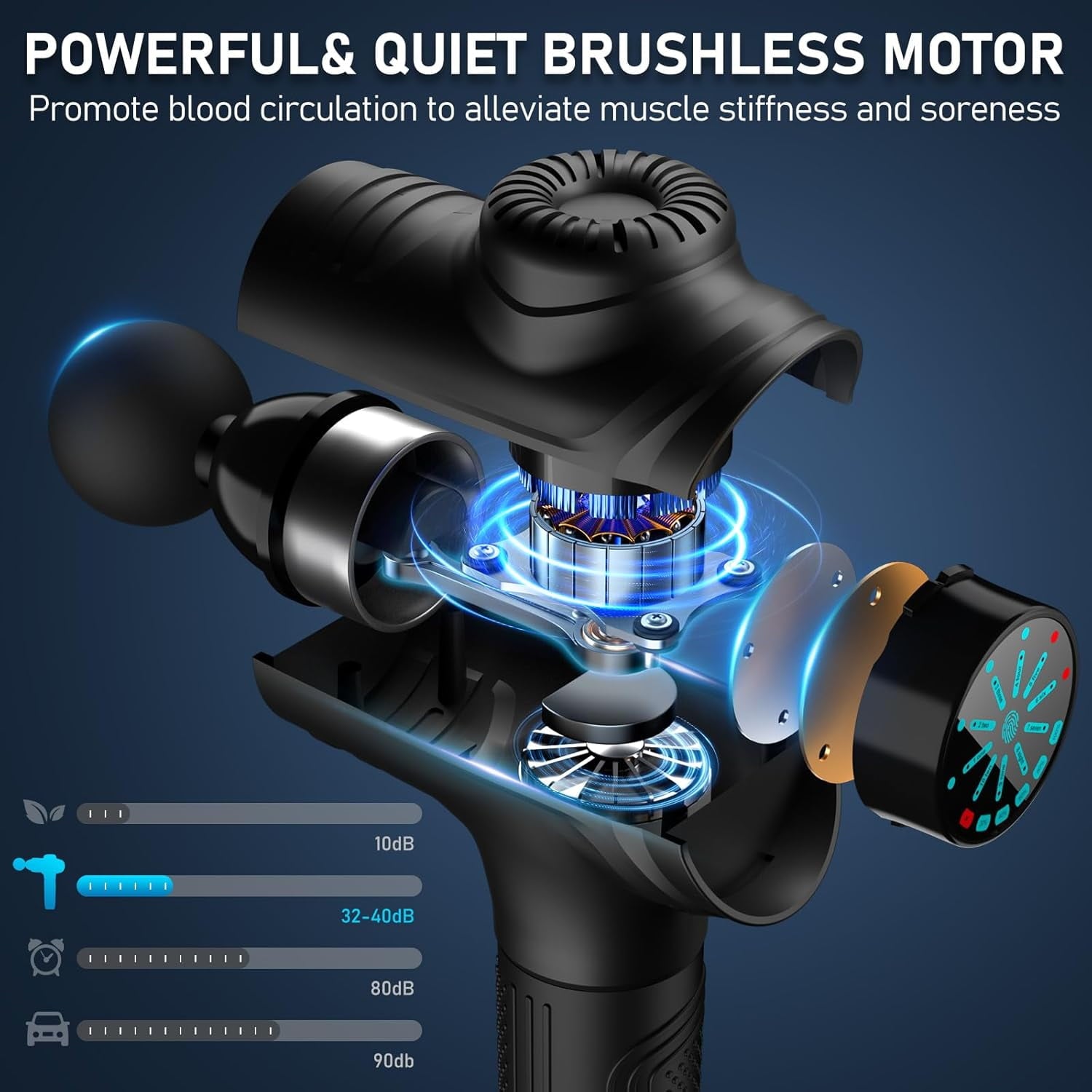 TOLOCO Massage Gun for Muscle Pain Relief, with 10 Replacement Heads, Black