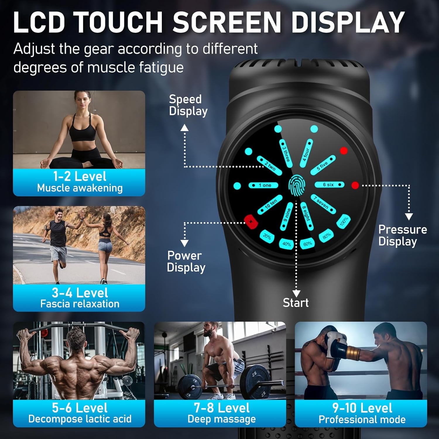 TOLOCO Massage Gun for Muscle Pain Relief, with 10 Replacement Heads, Black